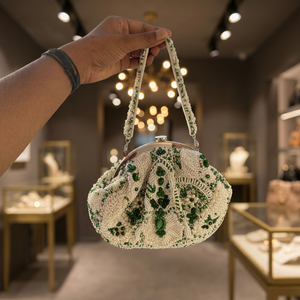 Handmade Beaded Pearl Soft Half Moon Evening <b>Bag</b> with <b>Green</b> Pattern Elegant Flap Closure Shoulder <b>Bag</b> <b>for</b> Party - Product Image 2