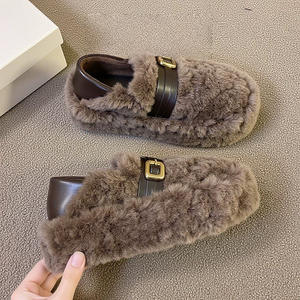 Pantuflas de Cuero Genuino con Suela Gruesa y Malla de Lana para Unisex, Nuevas Pantuflas de Algodón de Moda Primavera-Otoño 2026 para Salir - Product Image 3