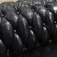 Canapé Chesterfield 3 Places De Luxe de Style Européen en Cuir Véritable Noir, Capitonné Noir, Accoudoirs Roulés, Clous Décoratifs OEM/ODM Vente en Gros