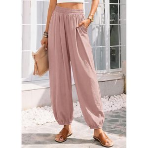 Womens Harem Pants High Waisted Loose Wide Leg Palazzo Pockets Breathable Casual <b>Lounge</b> Beach Travel Trousers Outfits - Product Image 2
