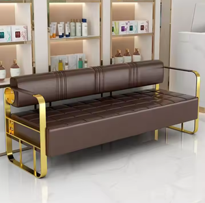 Banc d'attente commercial moderne et élégant en similicuir noir avec cadre doré, confortable et durable, idéal pour les salons de beauté (vente en gros) - Product Image 4