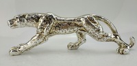 Statue de léopard en résine d'argent Antique, Figurine d'animaux, panthère, décoration, Sculpture animale, polyrésine