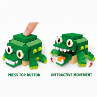 Ensemble de blocs de construction interactifs Crocodile personnalisé de 151 pièces avec bouton poussoir et bouche mobile, jouet de construction animale STEM, marque privée OEM