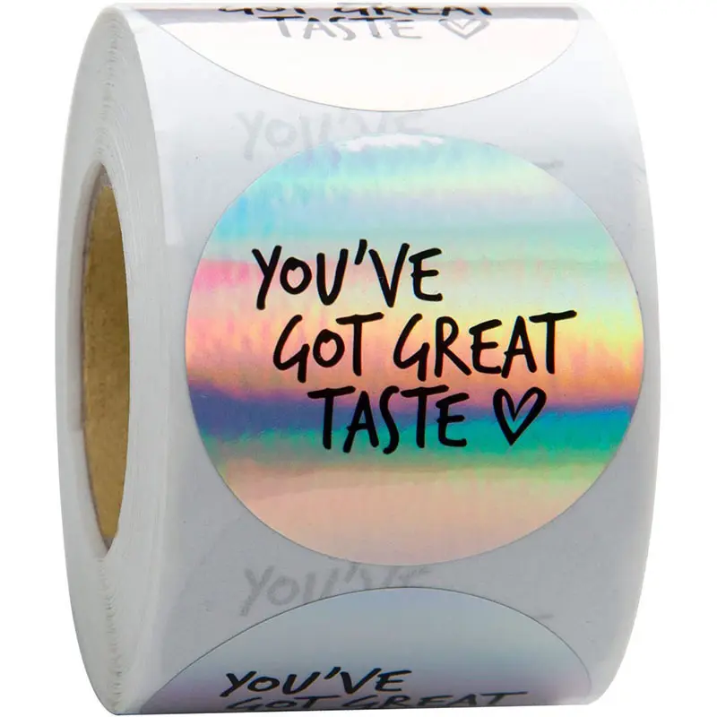Hot Colorful Silver Paper Adhesive Holographic Waterproof Gold Sticker Roll 1inch Custom Glossy Gift Card Stickers For Shopping