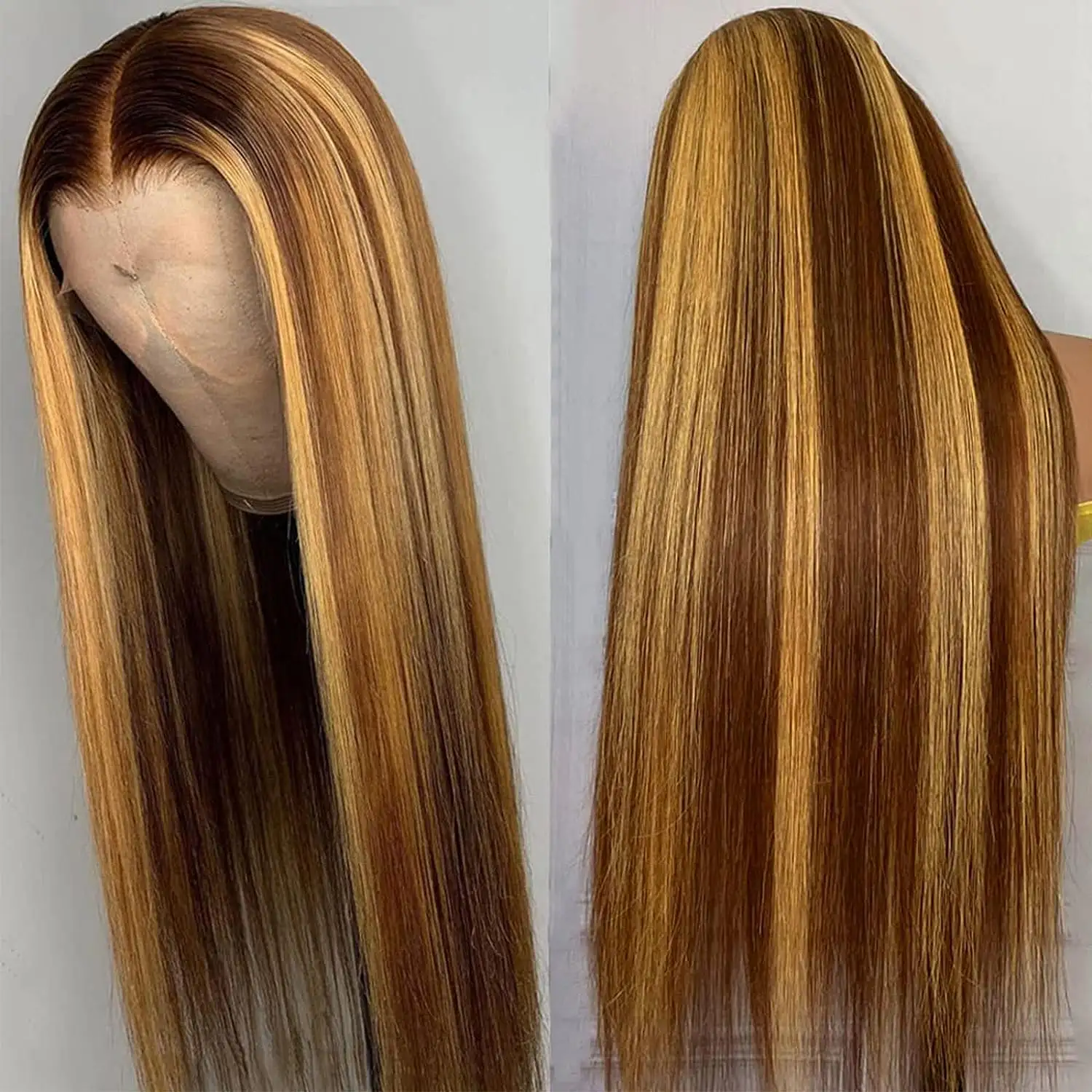 Perruque Lace Front Wig cheveux humains lisses 13x4 transparents HD perruques frontales en dentelle pré-plumé 180 densité 4/27 cheveux humains ombrés
