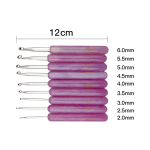 1 ensemble de <span class=keywords><strong>9</strong></span> crochets professionnels en aluminium avec manche en résine rose transparente pour tricot et artisanat DIY (pulls, etc.) - Product Image 5