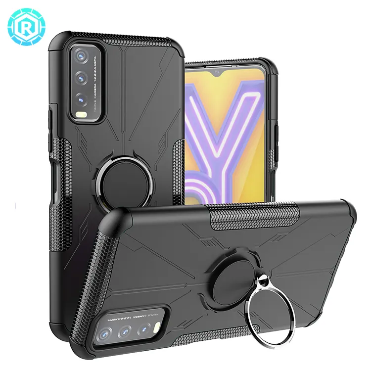 Multi Function PC TPU Mecha Cell Mobile Phones Case With Adjustable Grip Holder For Vivo Y20 Phone Back Cover