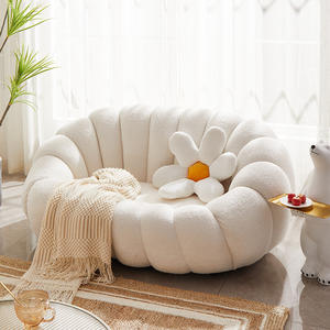 Fauteuil Tatami Moderne de Luxe Blanc pour Chambre et Balcon, Design Citrouille en Laine d'Agneau, Rembourrage en Mousse, Revêtement en Tissu - Product Image 3