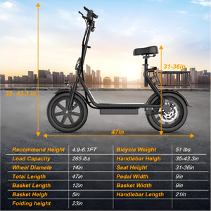 Patinete Eléctrico Plegable de 48V y 250W con Ruedas Grandes de 14 Pulgadas para Adultos, con Cesta Delantera, Disponible en Almacén del Reino Unido - Product Image 4