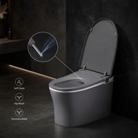 WC intelligent monobloc sans bride avec bidet chauffant, chasse automatique, cuvette allongée, double chasse, télécommande, compatible S-Trap et P-Trap