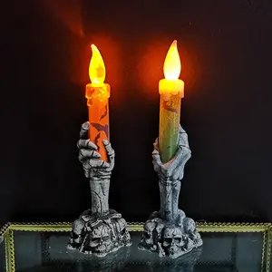 Lilin Bersinar Suasana Halloween Properti Dekorasi Plastik Hantu Lampu LED Tangan