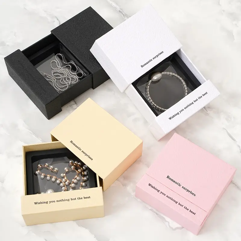 Luxus-Schubladenpapier-Schmuckschatulle Papier-Geschenkbox Goldfolie bedruckt Halskette Armband Ringe Schmuckverpackungsbox mit individuellem Logo
