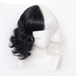 Ecoparty cruella de VIL kuila ครึ่งดำครึ่งร้อยหยิกสั้นคอสวิกผมหมวกสำหรับทำวิกผม dangronpa - Product Image 3