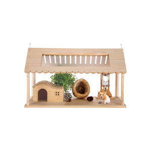 บ้านแฮมสเตอร์ไม้พร้อมแท่นวาง ของใช้สัตว์เลี้ยงขนาดเล็กสำหรับแฮมสเตอร์ เจอร์บิล และเม่น - Product Image 1