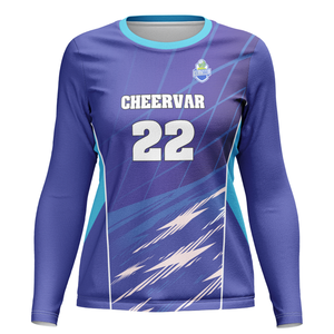 ストレッチフレキシブル女子クルーネックバレーボールジャージー長袖バレーボールウェア - Product Image 1