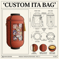 Bolso Ita Personalizado con Diseño de Linterna Japonesa Roja, Detalles en Cuero PU Premium, Ventana Circular, Borla Dorada y Pin Decorativo