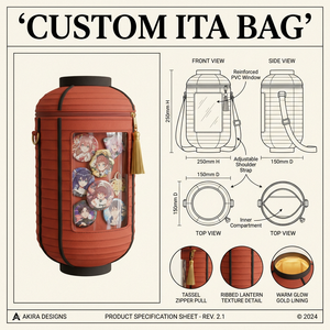 Borsa Ita Giapponese Personalizzata con Lanterna Rossa, Dettagli in Pelle PU Premium, Finestra Circolare, Ciondolo a Nappa Dorata, Borsa Estetica per Esposizione Spille - Product Image 1