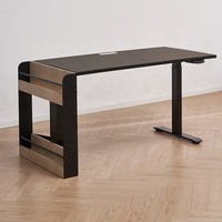 Bureau assis-debout moderne ergonomique pour le télétravail, à double moteur électrique, réglable en hauteur, avec plateau en bois