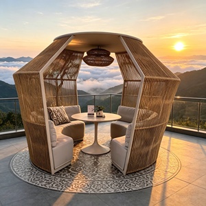 Vente chaude usine : Gazebo d'extérieur en rotin tressé, mobilier <span class=keywords><strong>de</strong></span> <span class=keywords><strong>jardin</strong></span> <span class=keywords><strong>de</strong></span> luxe pour villa, imperméable et protégé contre les UV, pavillon <span class=keywords><strong>de</strong></span> patio moderne - Product Image 4