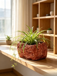 Maceta de <span class=keywords><strong>resina</strong></span> con aspecto de piedra, maceta para jardín exterior, maceta <span class=keywords><strong>rectangular</strong></span> con textura de roca natural para decoración de patio y jardín. - Product Image 3
