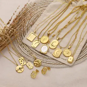 Yicai Roestvrij Staal 18K Goud Pvd Vierkante Halve Maan Ketting Vintage Gouden Maan Hanger Ketting Voor Vrouwen