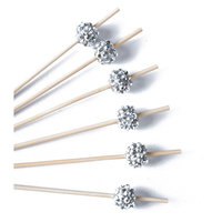 Wanjia Fournitures Alimentaires pour Fêtes, Brochettes Décoratives en Bambou de 12 cm avec Mini Perles Diamantées Argentées Collées à la Main, Idéales pour Sandwichs et Cocktails