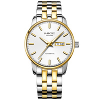 Montres automatiques mécaniques pour hommes MIGE 38MM avec boîtier rond, date, semaine, aiguilles lumineuses et verre saphir