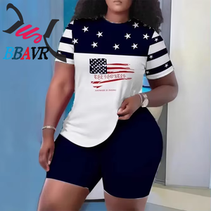 Summer <b>Plus</b> <b>Size</b> Digital Print Women's T-shirt Short Two Piece Sets Women's Summer Casual Print Sets - Product Image 1
