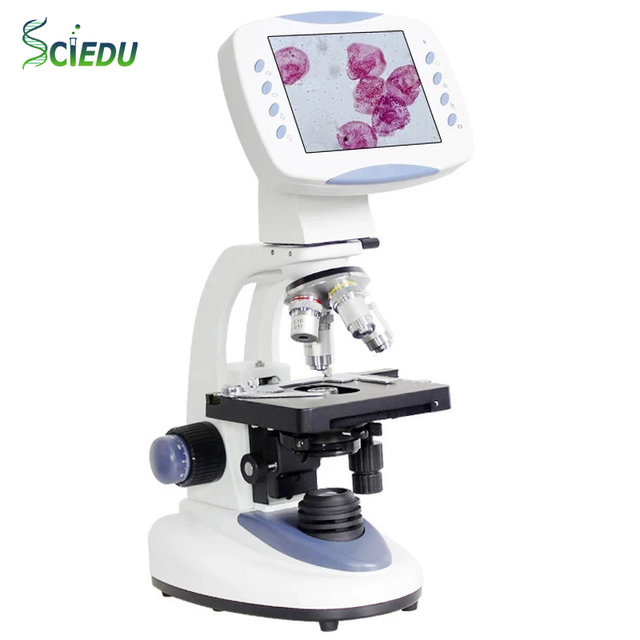 SCIEDU 5MP 5.6'' LCD Digital Biological Microscope 200-5000X 100X Oil Objective Lab Microscope with USB SD Card