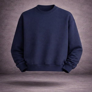 Sweat-shirt unisexe à col rond bleu marine - Coton écologique tricoté, design uni décontracté, coupe classique, vêtement d'hiver - Product Image 1