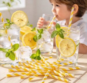 Umweltfreundliche Getränkehalme, Cocktail-Papierstrohhalme, Jumbo-Strohhalme mit schwarzen Streifen, Zubehör für Happy Birthday Partys, Bubble Boba Tee Getränke - Product Image 1