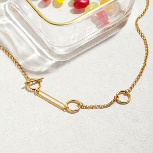 Collar de Cadena en Y de Acero Inoxidable, Diseño Geométrico, Tono Dorado, Joyería para Regalo - Product Image 4