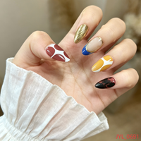 Faux ongles à presser en amande, géométriques, métalliques, color block, personnalisables, en ABS, réutilisables, pour vente en gros, OEM, marque privée