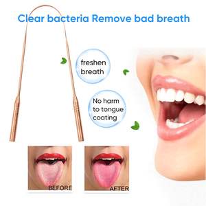 Limpiador de raspador de lengua de cobre puro 100% antimicrobiano reutilizable de higiene bucal para el tratamiento del mal aliento - Product Image 4
