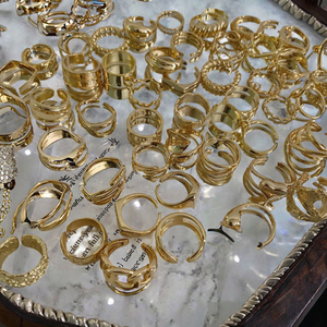 シンプルな金メッキチタン製ジュエリーリング、ファッショナブルなオープンアジャスタブルサイズ、クラシックデザイン、男女兼用結婚指輪・婚約指輪 - Product Image 5