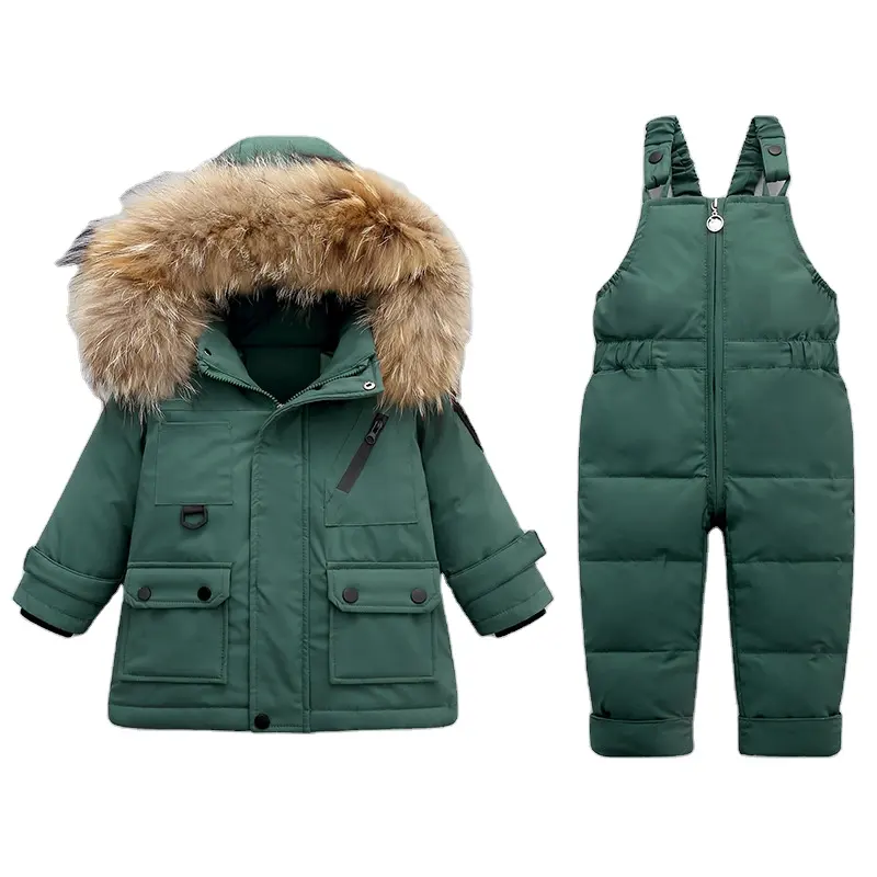 Fashion Kids Winter Down Jackets Toddler Girls Warm Overalls 0-4 Years Baby Boys Down Coat -30 Children Down Clothing Set