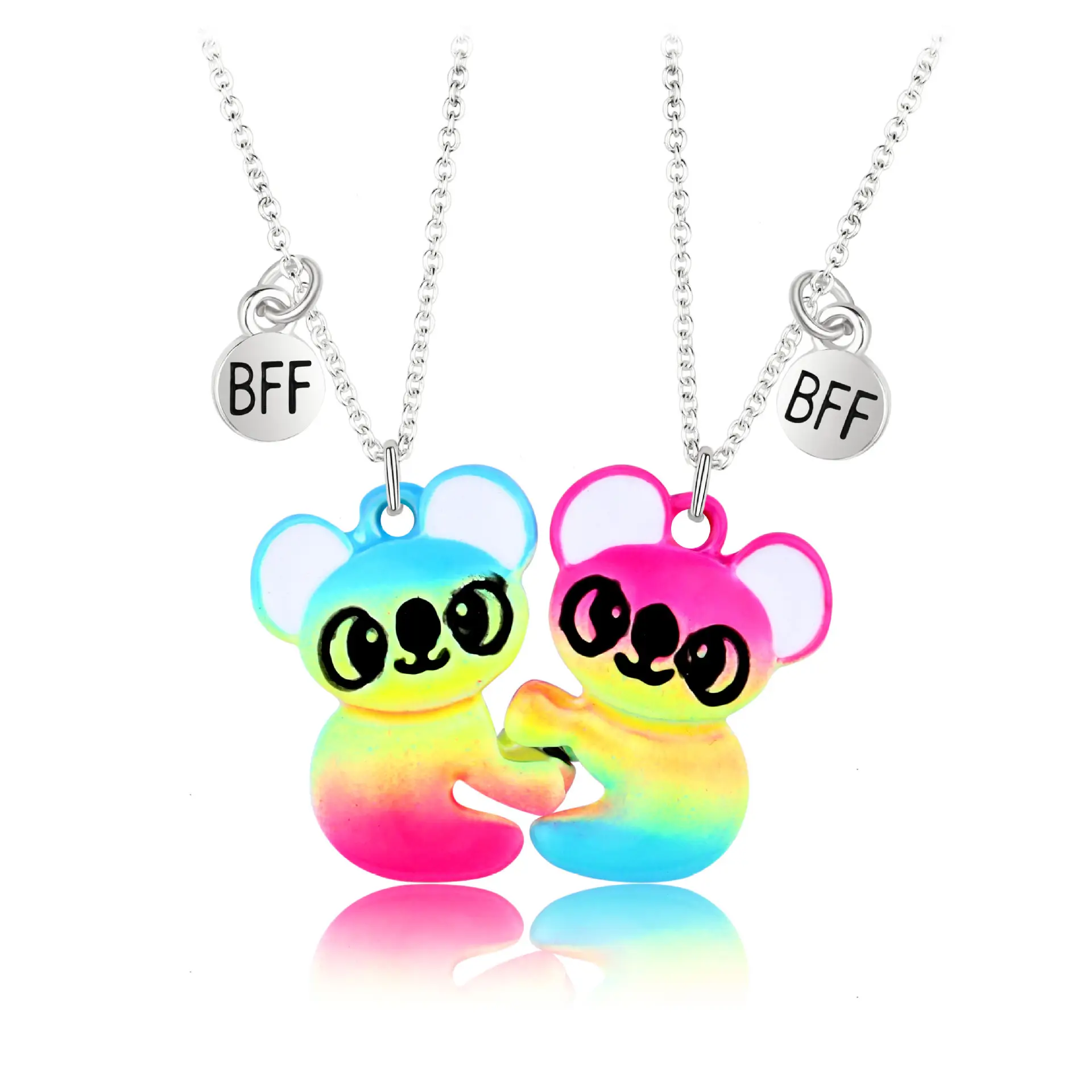 Beste Vriend Twee Sets Van Liefde Beer Ketting Bff Kids Cartoon Ketting Magnetische Half Gebroken Hart Panda Koala Ketting