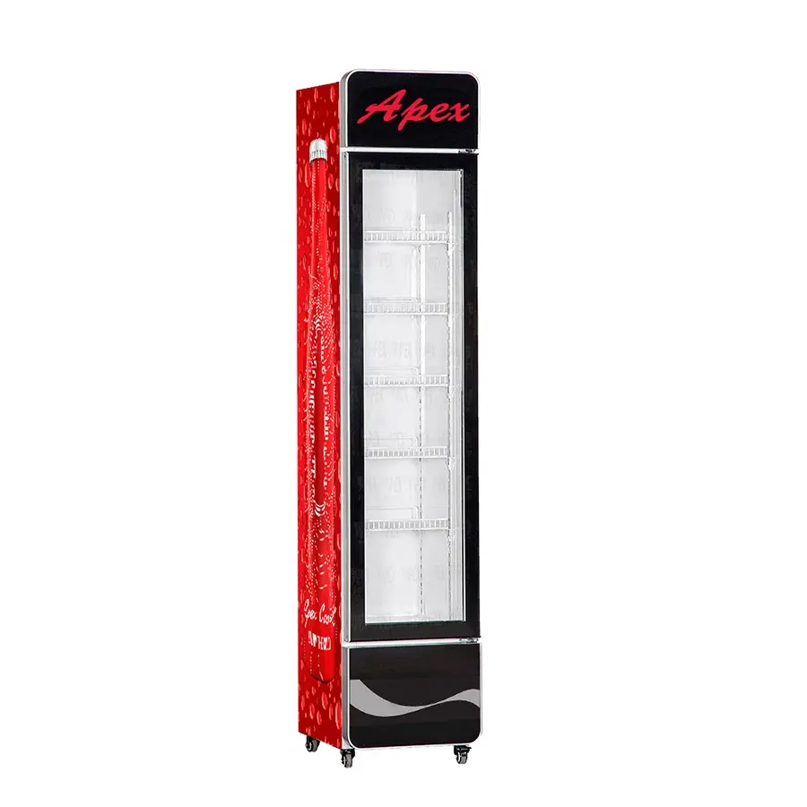 Vidro de refrigerador comercial apex, 1 porta, upright, estreita, display fino, 0 a 10 graus