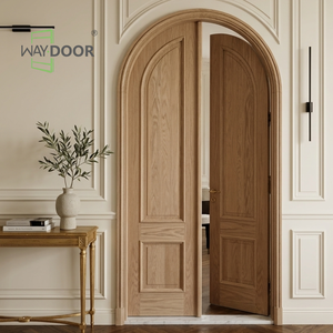 Porta Interna Curva in Stile Francese con Linee Decorative, Finitura in Mogano e Quercia, Porta Esterna Frontale ad Arco Rotondo in Legno Massello - Product Image 2