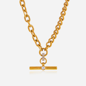Collar de Lujo con Cadena Dorada y Colgante de Diamante en Forma de T, Diseño Geométrico para Uso Diario - Product Image 1