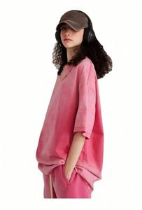 Women's Custom Streetwear T-<b>Shirts</b> Knitted 100% Cotton Washed Gradient Colors Breathable Soft Anti-Shrink - Product Image 5