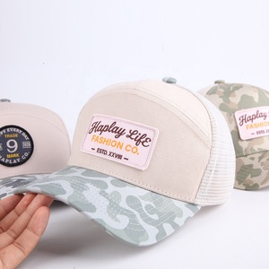 <span class=keywords><strong>Casquette</strong></span> de baseball trucker personnalisée à 5 panneaux, profil haut, en coton, avec dos en maille, motif camouflage, impression par sublimation, visière pré-courbée - Product Image 1