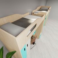 Cama Alta Moderna y Contemporánea de Madera que Ahorra Espacio, con Escritorio Integrado, Armario y Guardarropa, Tamaño Completo, Ecológica, Azul, para Uso Escolar y Hotelero