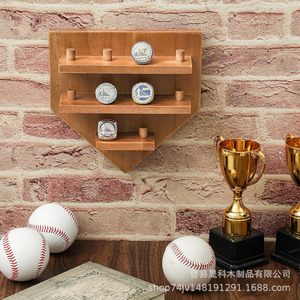 Wooden Ring Storage Rack 3 Tier <b>Wall</b> <b>Mounted</b> Triangle Shape Jewelry Display <b>Shelf</b> for Baseball Champion Rings - Product Image 2