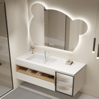 Meuble-lavabo mural moderne en bois massif avec vasque en céramique, style minimaliste et artistique, pour salle de bain, avec lavabo simple ou double