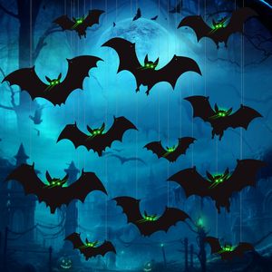 Glow-in-the-Dark Halloween Bat Hanging Decorations - Fluorescent Swing Yard Ornaments with Eyes for Spooky Party Atmosphere - Product Image 1