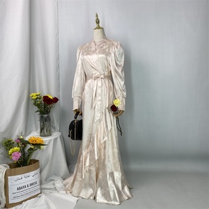 6572# 5 Colors Satin Floral Printed <b>Maxi</b> Dress Long Sleeve Wrap Dresses With Side Ruffles Turkey Islamic Arab Muslim Robe Longue - Product Image 3
