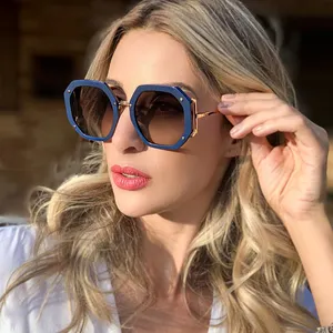 Nuevas gafas de sol de marca alta de moda, gafas de sol de diseño especial con marco grande poligonal para mujer 2023