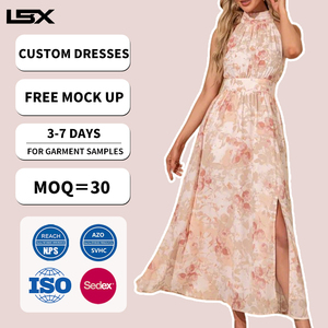 Vestido Largo de Encaje Floral Personalizado para Mujer, Elegante, Veraniego, Transpirable, con Cintura Natural, Estilo Casual, Estampado Digital - Product Image 1