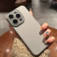 Étui de téléphone en titane naturel pour iPhone 16 15 14 13 12 11 Pro Max Plus, coque arrière rigide en PC, protection de l'appareil photo avec protection d'objectif